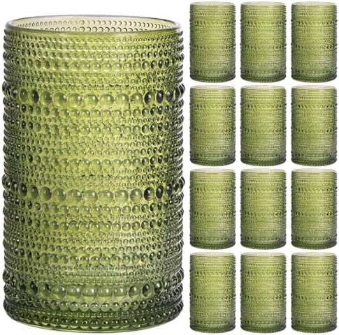Moretoes12 Pack 12 Oz Green Hobnail Drinking Glasses Set Water Glass Cups
