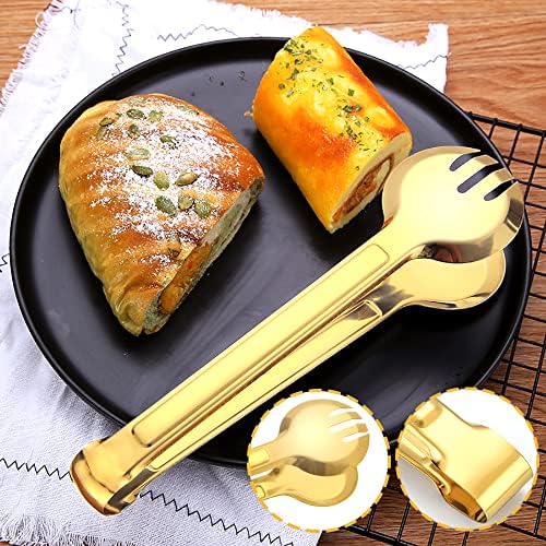 12 PCS Stainless Steel Serving Utensils, Large Spoons Slotted Spoons Forks Tongs, Ice Suger Tongs, Pie Server, Butter Knife, Coffee Spoons, Great for Buffet Catering Banquet Party, Gold