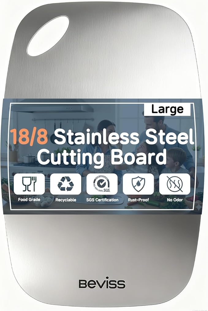 Cutting Board Non-Toxic, 304 Stainless Steel Cutting Board Double Sided, 15" x 11" Chopping Board for Kitchen, Dishwasher Safe Chopping Board for Meat, Vegetables or Fruit, Large