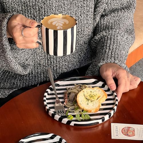 8 Oz Ceramic Coffee Mug Espresso Cups with Saucer Mug And Saucer Set Cup And Saucer Coffee Cups with Saucers Coffee Cups And Saucers,Black