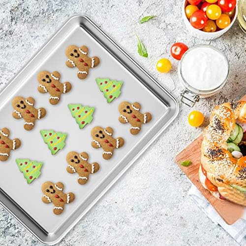 Baking Sheet with Rack Set [2 Pans + 2 Racks], Wildone Stainless Steel Cookie Sheet Baking Pan Tray with Cooling Rack, Size 12 x 10 x 1 Inch, Non Toxic & Heavy Duty & Easy Clean