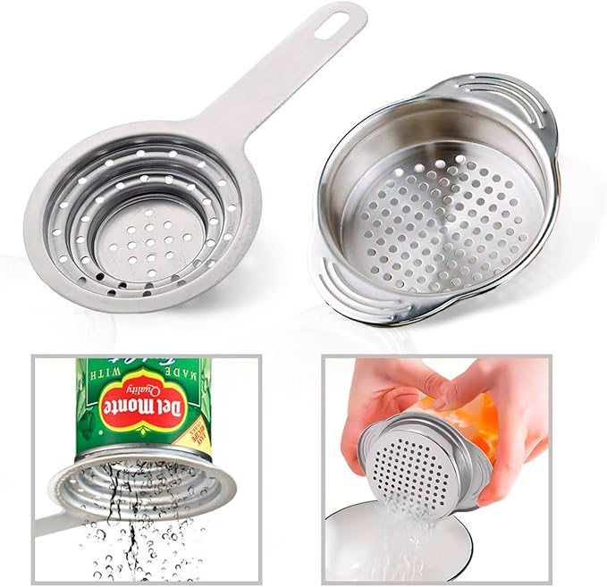 2 PCS Tuna Strainer for Can - Small Colander with Handle Stainless Steel Tuna Can Strainer Press for Kitchen Multipurpose Tuna Drainer Press