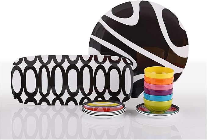 French Bull 19" Rectangular Platter - Melamine Platters and Serving Ware - Plate, Dish, Serving, Collection - Black & White