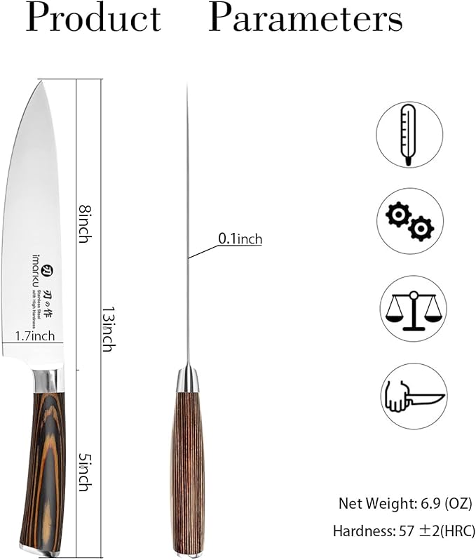 imarku Chef Knife - Pro Kitchen Knife 8 Inch Chef's Knives Japanese HC Steel Sharp Paring Knife with Ergonomic Handle, Tawny Handle, Best Gifts for Men and Women, Gyutou knives
