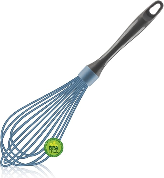 Blue Silicone Whisk, Professional Plastic Whisks for Cooking Non-Scratch, Stainless Steel & Heat Resistant Rubber Wisk, Dishwasher Safe Whisk, 12-Inch