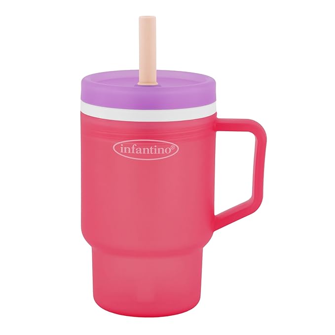 Infantino My 1st Tumbler, Durable Plastic Sippy Cup with Straw & Handle, Spill-Resistant, for On-The-Go, BPA-Free Transition Baby Cup, Hibiscus