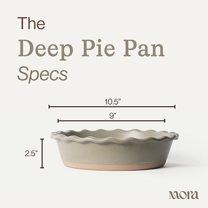 MORA Ceramic Pie Pan for Baking - 9 inch - Deep and Fluted Pie Dish for Old Fashion Apple Pie, Quiche, Pot Pies, Tart, etc - Modern Farmhouse Style Porcelain Ceramic Pie Plate - Thyme