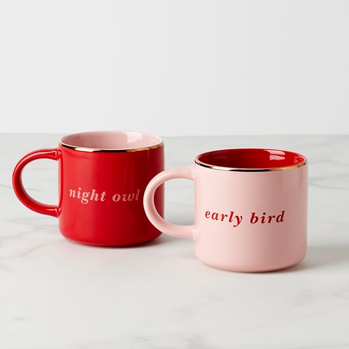 kate spade new york Early Bird & Night Owl, Mugs, Set of 2, Pink