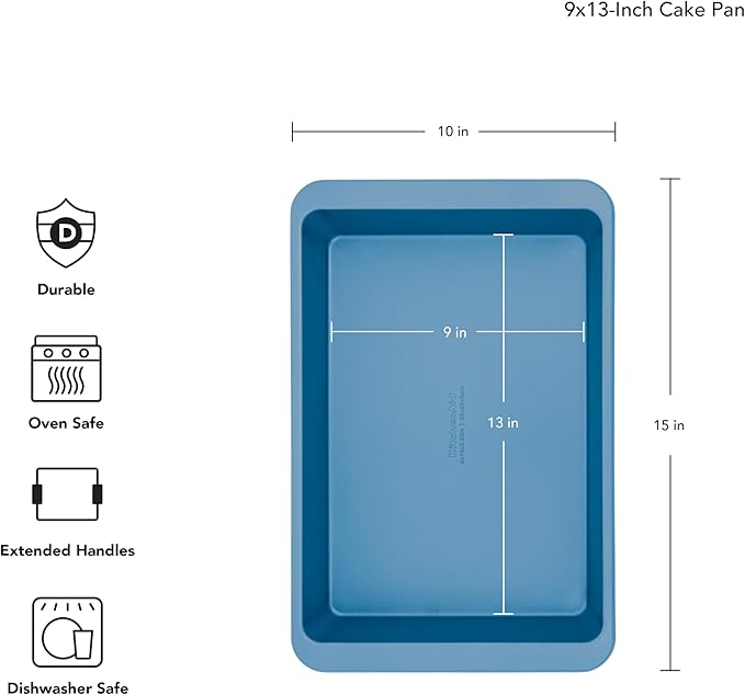 KitchenAid Nonstick Swiss Engineered Aluminized Steel Cake Pan, Dishwasher Safe, Blue Velvet, 9 x 13 Inch