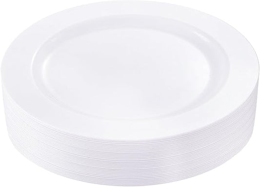 bUCLA 30PCS White Plastic Dinner Plates Disposable - Premium 10.25inch White Weddings and Party Dinner Plates
