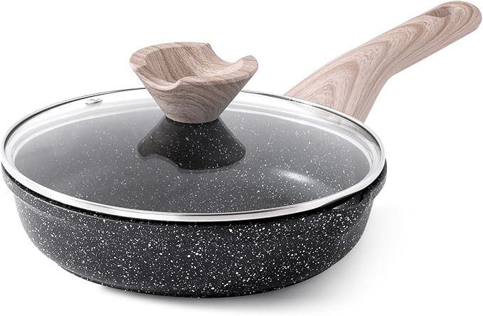 Kordisen Nonstick Frying Pan Skillet with Lid, 8 Inch Granite Egg Omelet Pan, Healthy and Non Toxic, Induction Compatible, PFOA Free