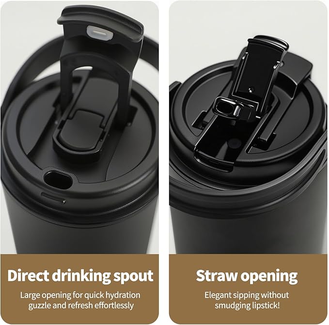 Water Bottle 24 Oz/Stainless Steel Tumbler with Straw - Vacuum Insulated Water Bottle for Home, Office or Car Reusable Cup With straw，Cold for 12 Hrs or Iced for 24 Hrs(Black)