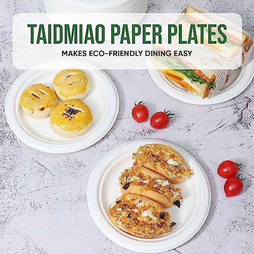 TaidMiao 7 Inch Paper Plate 100 Pack White Disposable,100% Compostable