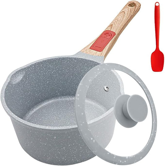1.5 Quart Ceramic Nonstick Saucepan with Lid, Small Sauce Pot with Pour Spouts for Multipurpose Use, milk Pan with Detachable Handle, Oven Safe, Blue