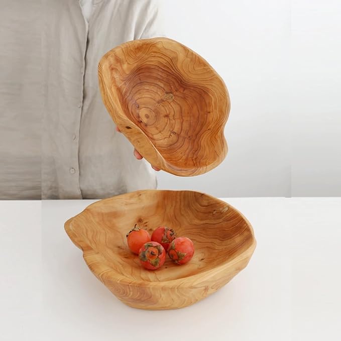 Wooden Bowl Decorative Natural Wood Fruit Bowl, Irregular Creative Wood Bowls, Rustic Hand Carved Candy Snack Keys Serving Bowls for Home Decor (10"-12" Diameter)