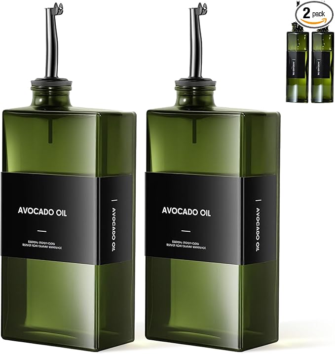 Olive Oil Dispenser Bottle For Kitchen, 17OZ UV-Blocking Oil And Vinegar Dispenser Set Of 2, Soy Sauce Cooking Oil Dispenser with 2 Stainless Steel Pourers & 44 Labels
