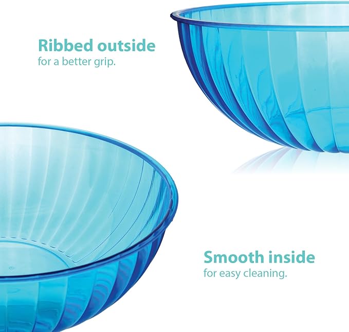 Party Essentials Hard Plastic 192 OZ./6 QT/1.5 Gallon Large Serving Bowls For Punch/Salad/Snack/Treat/Fruit, 3-Count, Neon Blue