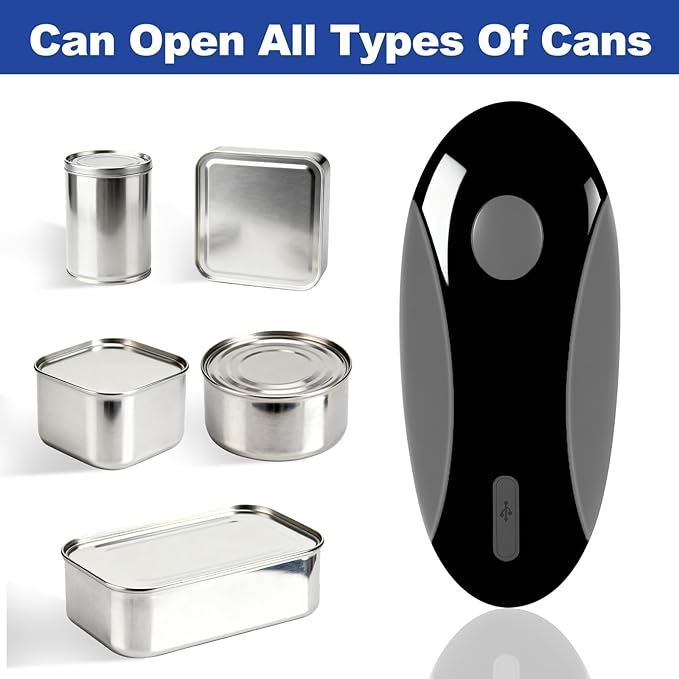 Rechargeable Electric Can Opener for Seniors with Arthritis, Handsfree Automatic Can Opener Electric with Smooth Edge, Magnet Lid Lifter, Fits Almost Can Sizes, Can Opener for Kitchen (Black & Grey)