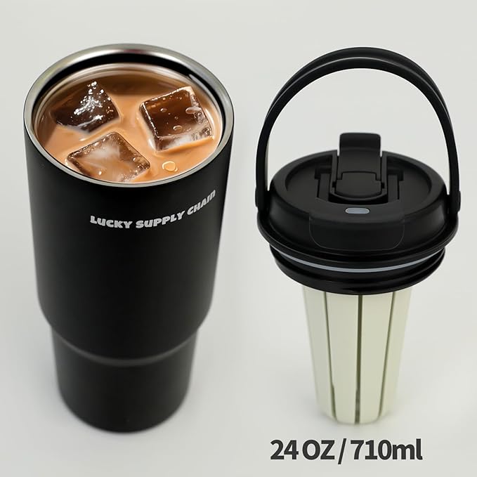 Water Bottle 24 Oz/Stainless Steel Tumbler with Straw - Vacuum Insulated Water Bottle for Home, Office or Car Reusable Cup With straw，Cold for 12 Hrs or Iced for 24 Hrs(Black)