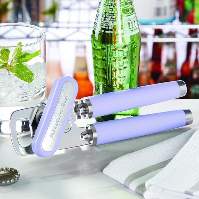 KitchenAid Classic Multifunction Can Opener and Bottle Opener Easy to Use, Razor Sharp Stainless Steel Cutting Wheel, Soft Ergonomic Handles, Lavendar Cream