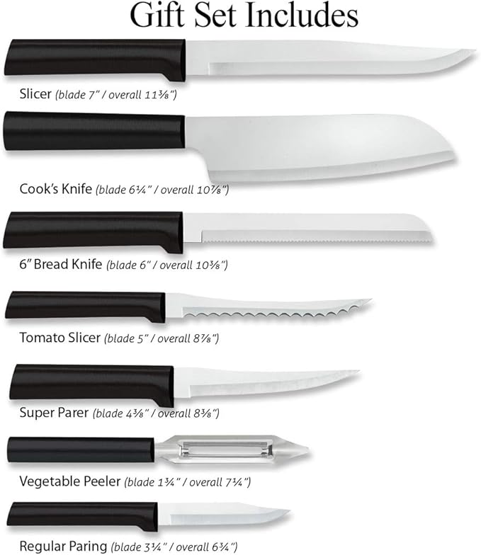 RADA Cutlery The Starter Gift Set (G238), 7-piece Knife Set, Stainless Steel Blades, Black Handle