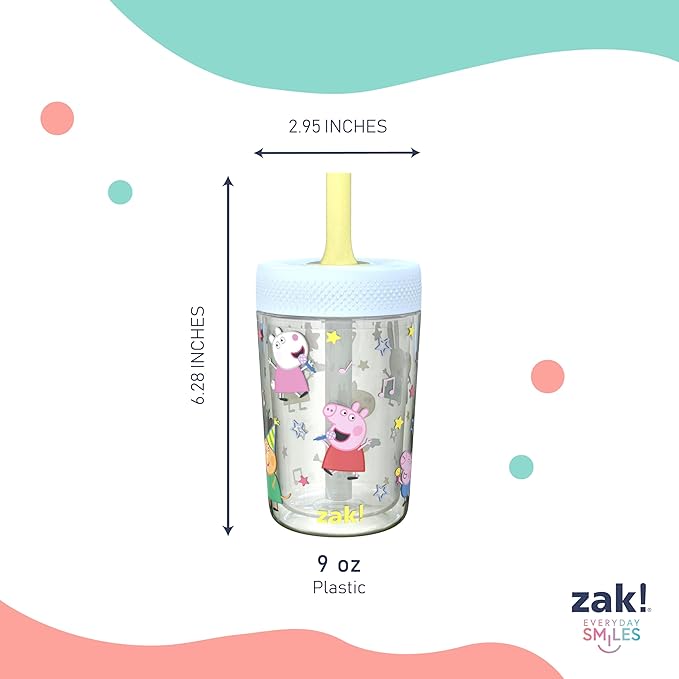 Zak Designs Peppa Pig Capri Toddler Tumblers For Travel or At Home, 9oz 2-Pack Double Wall Plastic Sippy Cups With Leak-Proof Design is Perfect For Kids (Peppa and Friends)