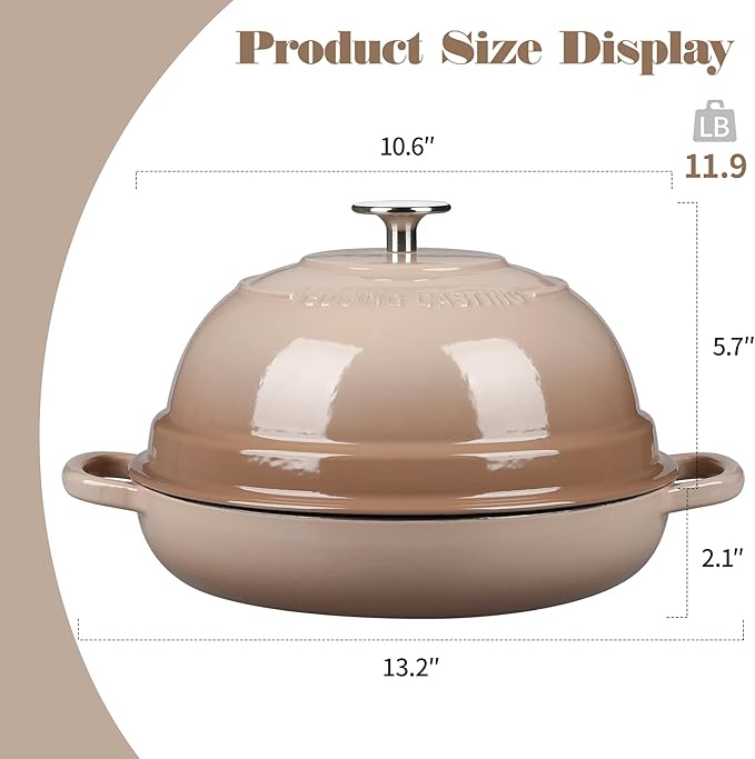 Enameled Cast Iron Dutch Oven Pot with Lid, Round Bread Oven for Homemade Sourdough Bread Baking, 6 Quart, Mocha