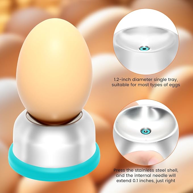 Egg Piercer for Boiling & Baking, Stainless Steel Egg Puncher with Spring-Loaded Needle & Non-Slip Base, Prevents Cracking for Perfect Hard/Soft Boiled Eggs, Eggshell Peeler Tool (Blue)