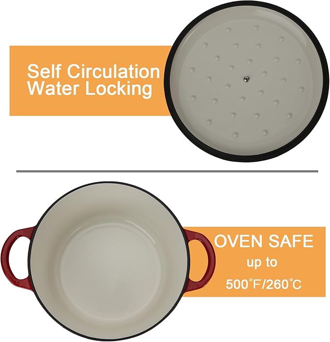 GreatChef Enameled Cast Iron Dutch Oven Casserole with Lid, 5.5 Quart, Oven Safe up to 500°F - Heavy-Duty, Versatile Cookware for Marinating, Cooking, Baking, Refrigerating, and Serving