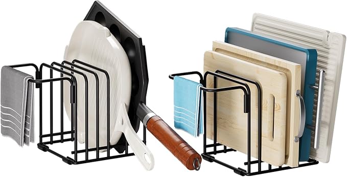 Cutting Board Organizer,5-Slot Steel Kitchen Storage Rack for Cutting Boards, Baking Trays,towel,and Thin Pans-Space-Saving Kitchen Storage (Black, 2 Pack)