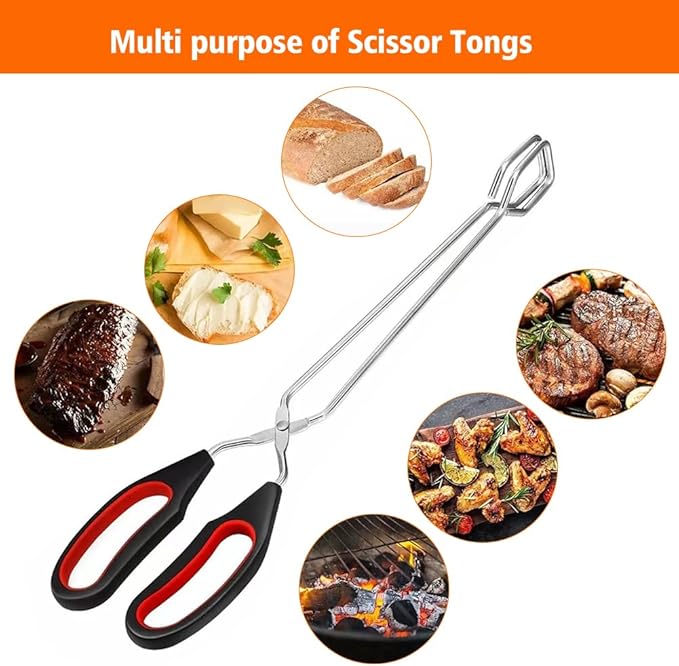 Stainless Steel Scissor Tongs, 11/13inch Multi Function Kitchen Tongs with Comfort-Grip Heavy Duty Handle Heat Resistant Tongs for Cooking Grilling Serving Barbecue(COLOR:A)