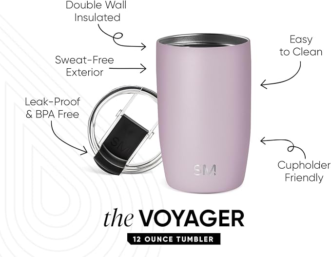 Simple Modern Voyager Tumbler with Flip Lid | Travel Coffee Mug | Insulated Stainless Steel Cold Brew Iced or Hot Coffee Cup | Gifts for Women Men Her Him | 12oz, Lavender Mist
