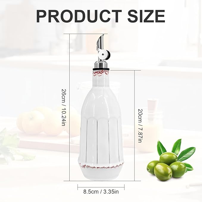 Ceramic Olive Oil Dispenser Bottle, 18oz Opaque Kitchen Oil Bottle with Automatic Stainless Steel Pourer Spout, for Premium Olive Oil, Vinegar, Soy Sauce & Liquids, Single Bottle (1 Piece)