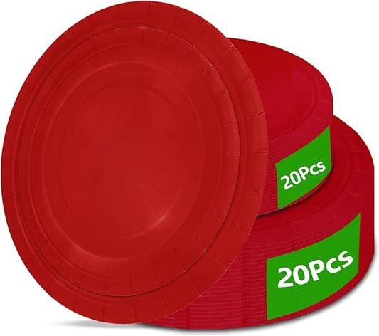 40Pcs Disposable Paper Plates Red,Including 20pcs 9" and 20pcs 7" Plates,Strong and Sturdy Disposable Plates for Party, Dinner, Holiday, Picnic,Birthday Party, Dinner Table, Wedding