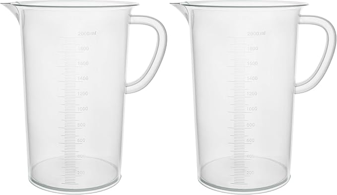 EISCO Plastic Pitcher, 2000mL (2L) - Molded Graduations - Chemical Resistant & Autoclavable Polypropylene - Measuring Jug (Pack of 2)