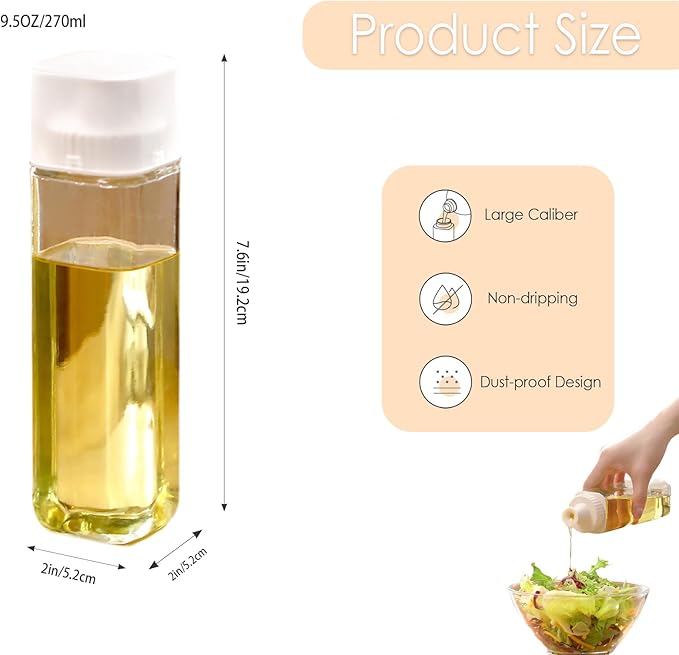 9oz Glass Oil Dispenser for Kitchen – No-Drip Olive Oil & Vinegar Bottles for Cooking & Salad Dressing