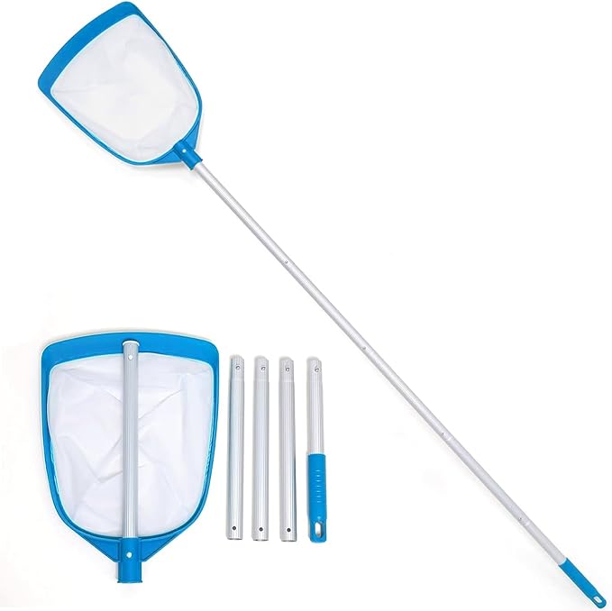 TidyMister Pool Leaf Skimmer Net Ultra Fine Mesh with Aluminum Poles 5 Sections 6 Feet Swimming Pool Cleaning Net Leaf Catcher for Above Ground Pools Inground Pools