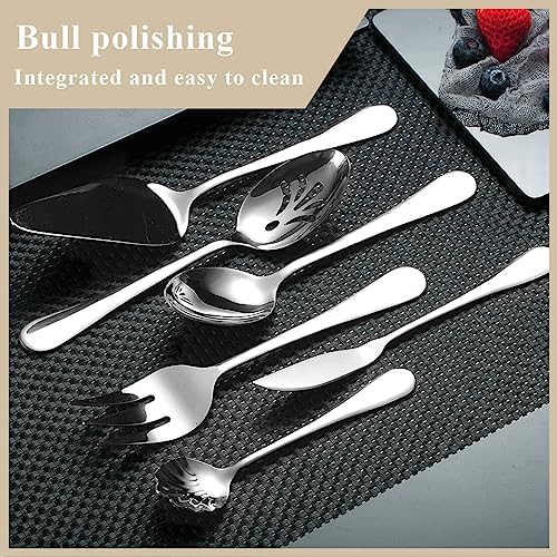 Berglander Silverware Serving Set 6 Pieces, Stainless Steel Serving Spoons Set, Flatware Serving Set, Serving Utensils Set Easy to Clean and Dishwasher Safe