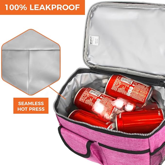 opux Insulated Lunch Bag for Men Women, Leakproof Heather Pink Lunch Box for Work, Portable Soft Lunch Cooler Bag with Shoulder Strap, Adult Lunchbox Lunch Pail for Kid Boy Girl School, 14 Can/8L