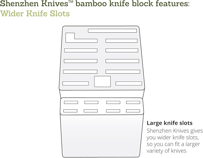 Shenzhen Knives 20 Slot Universal Knife Block: Large Bamboo Finish Wood Knife Block without Knives - Countertop Butcher Block Knife Holder and Organizer with Wide Slots for Easy Kitchen Knife Storage