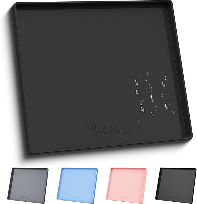 Extra Thick Silicone Mat Waterproof with Raised Edge 22" x 19", Under Sink Mat for Kitchen & Bathroom, Kitchen Cabinet Liner, Multi-Purpose for Storage & Protection, Black