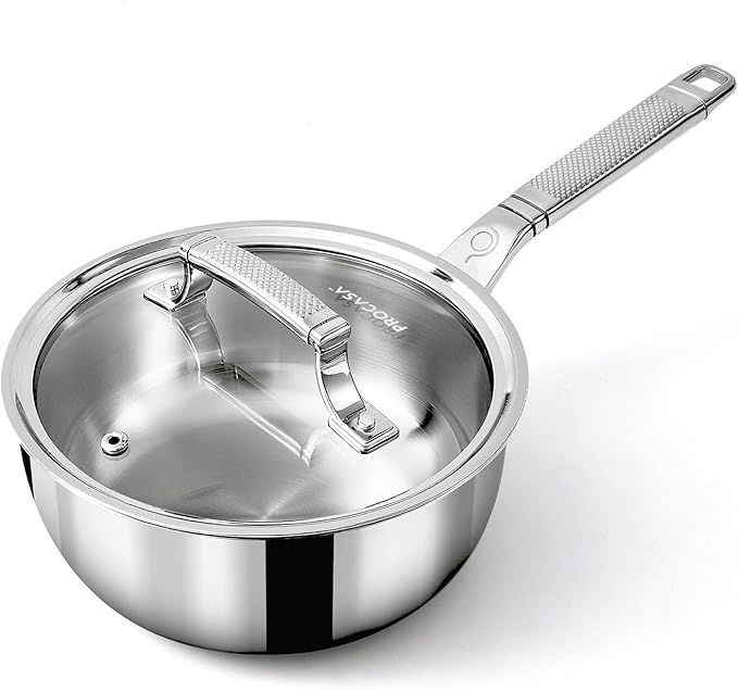 2 Quart Saucepan with Lid - Fully Clad Tri Ply Stainless Steel Saucepan - Professional Quality, Induction, Dishwasher Safe Sauce Pan/ 2 Quart Pot - Coating-Free, PFAS-Free Non Toxic Cookware
