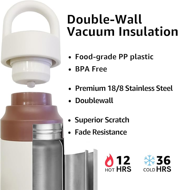 White Stainless Steel Water Bottle Insulated 20 oz Tumbler with Handle,Leak Proof Travel Bottles,Water Cup with Lids