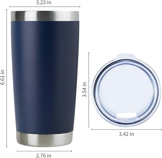 DOMICARE 20oz Stainless Steel Tumbler Bulk with Lid, Double Wall Vacuum Insulated Travel Mug, Powder Coated Coffee Cup, Navy, 12 Pack