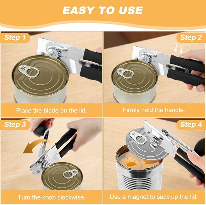 2 PCS Commercial Can Opener Manual, Stainless Steel Handheld Can Opener with Folding Easy Crank Handle Save Effort Large Ca-n Opene-r Smooth Edge for Seniors Chef