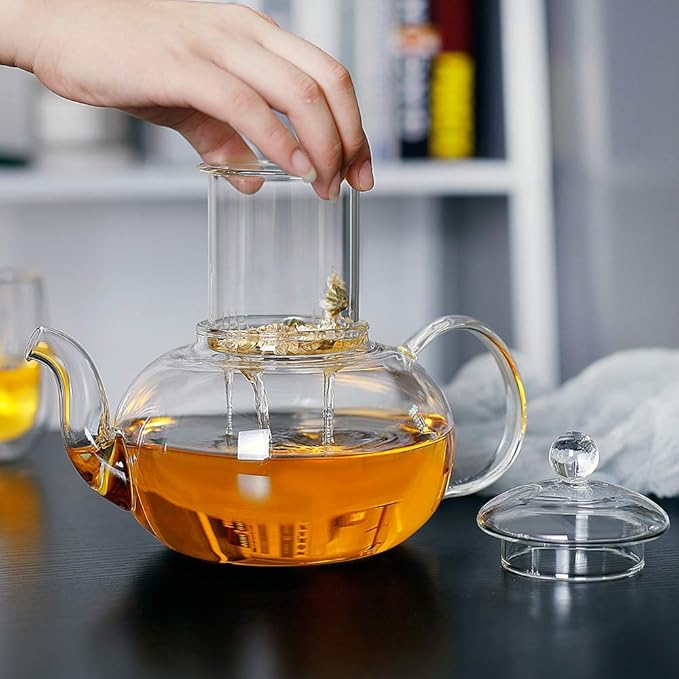 CnGlass Replacement Glass Tea Infuser with Lid for 33.8oz/40.6oz Teapot,Borosilicate Glass-Odor and Stain Free