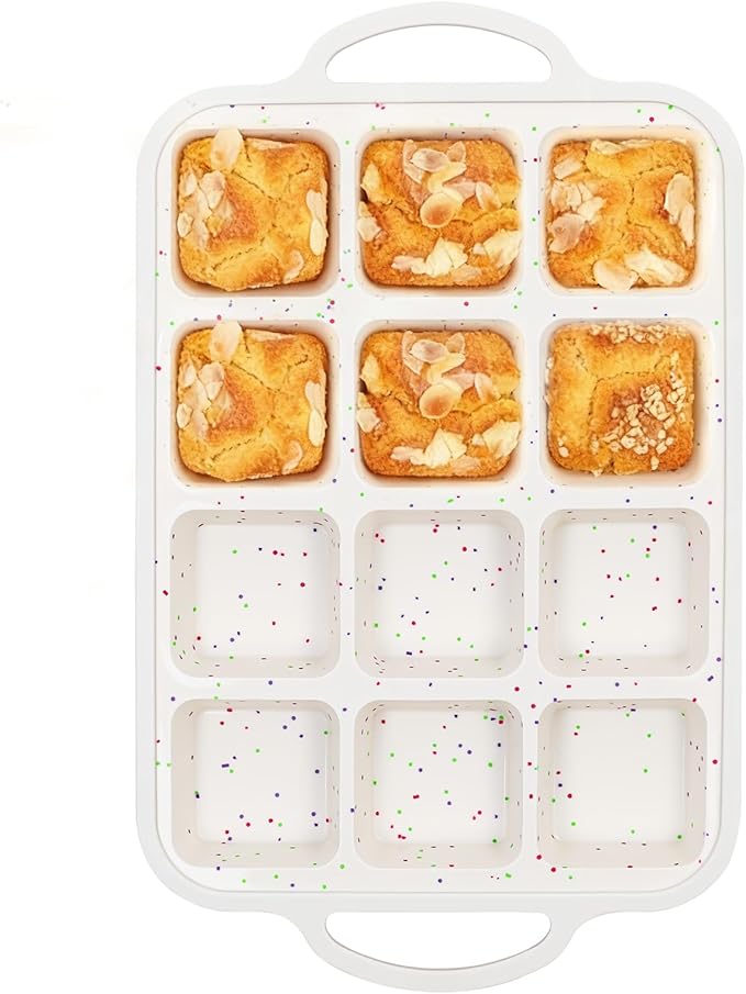 SJ Silicone Brownie Pan with Dividers, Metal-Reinforced Frame, 12 Cavity Each, Nonstick Food-Grade Silicone, Dishwasher Safe—Bakes Neat Squares for Brownies, Bars & Cornbread