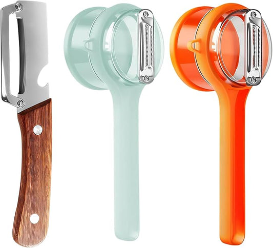 Multi Functional Vegetable Peeler for Kitchen with Bottle Opener,2 Pcs Peeler with Container, Stainless Steel Blade,Fruit and Vegetable Peeler with Storage Box,for peeling apples, potatoes, carrots
