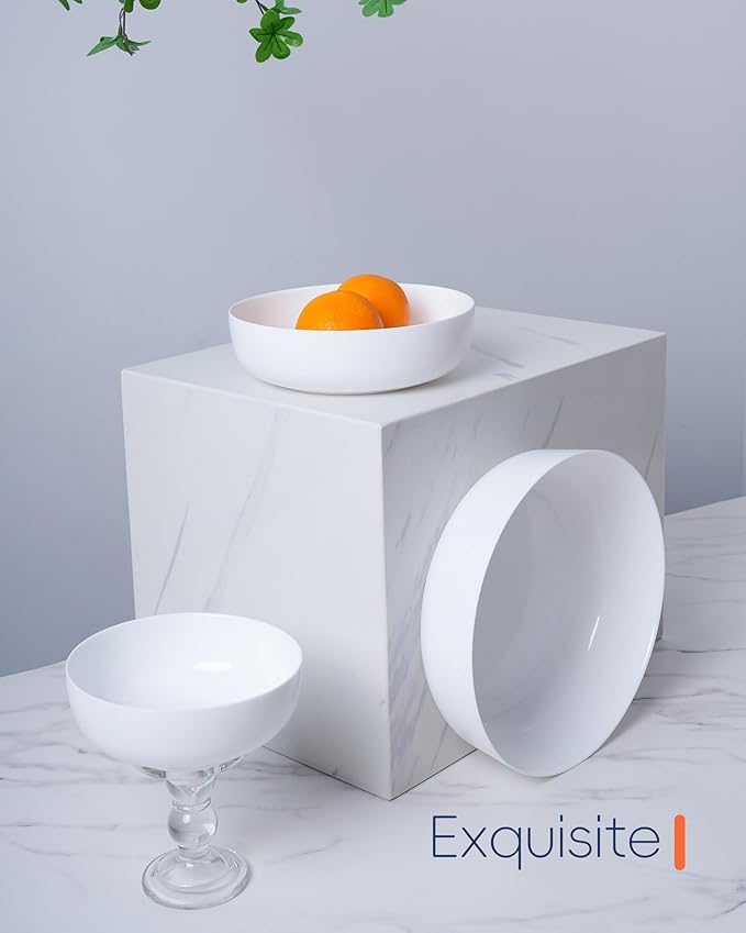 10 Inch 90 OZ Opal Glass Serving Bowls Set of 2, Extra Large White Salad Bowls for Kitchen, Microwave & Dishwasher Safe