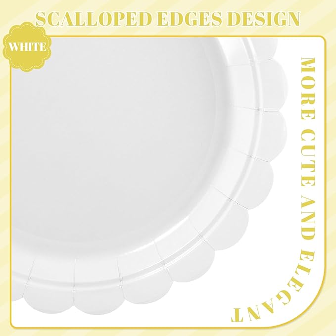 30 Pcs Dessert Plates Disposable, 7 Inch Scalloped White Plates Small Cake Birthday Plate for Wedding, Birthday, Bridal Shower